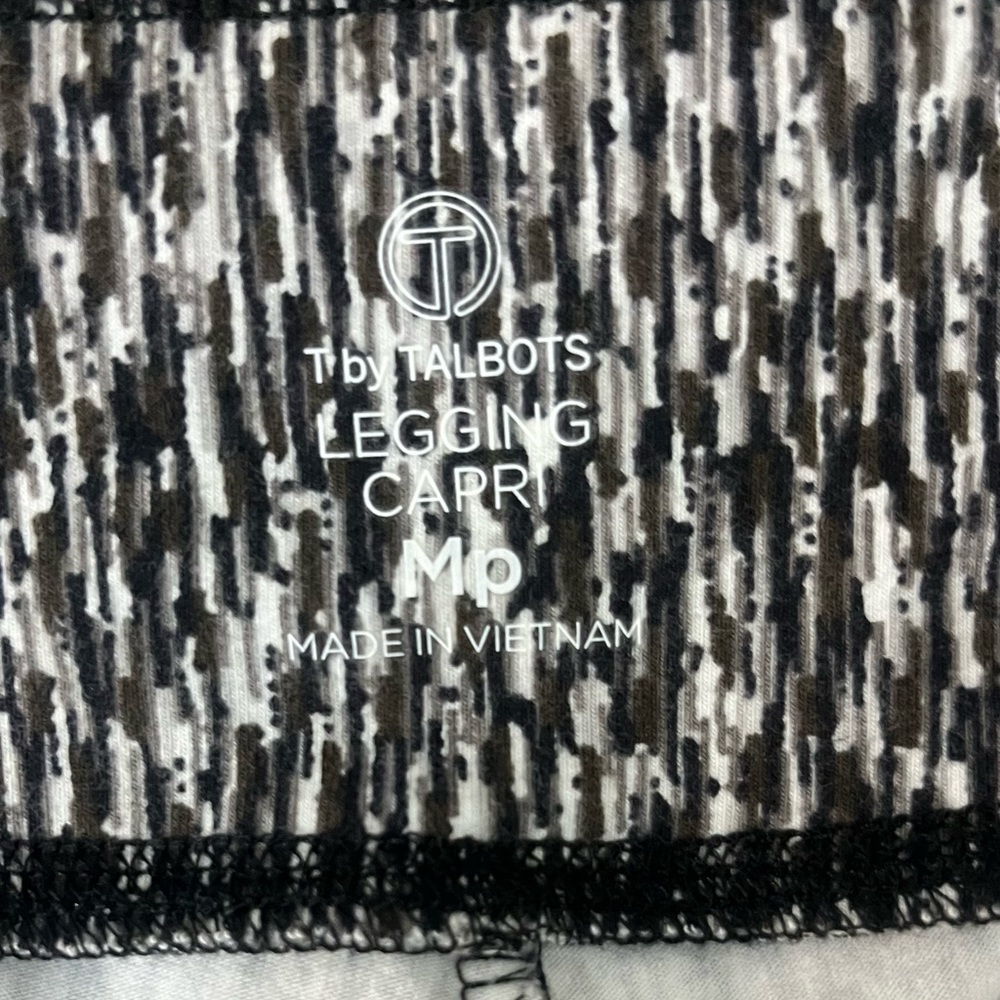 T By Talbots Black White Women's Cropped Capri Leggings side pockets Medium - Picture 8 of 10